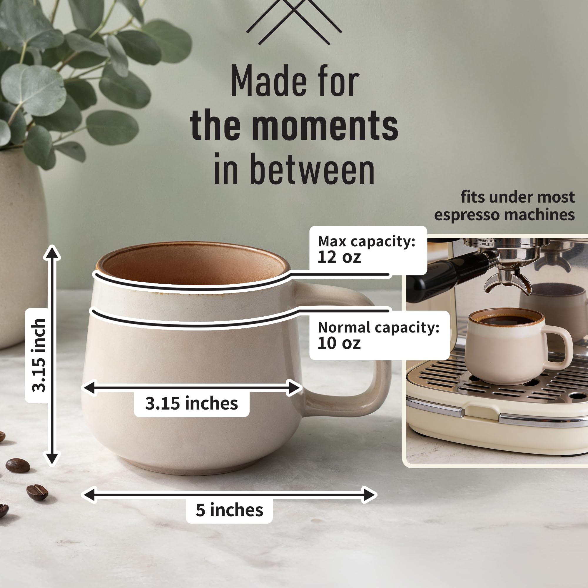 Ava Nord Gres Tazas de Café de Cerámica | Juego de 4 | 340ml | Sable Rose | Sin Plomo, No Tóxico, Microondas y Lavavajillas, Asa Cómoda, Diseño Nórdico Estético para té y Café con Leche Capuchino