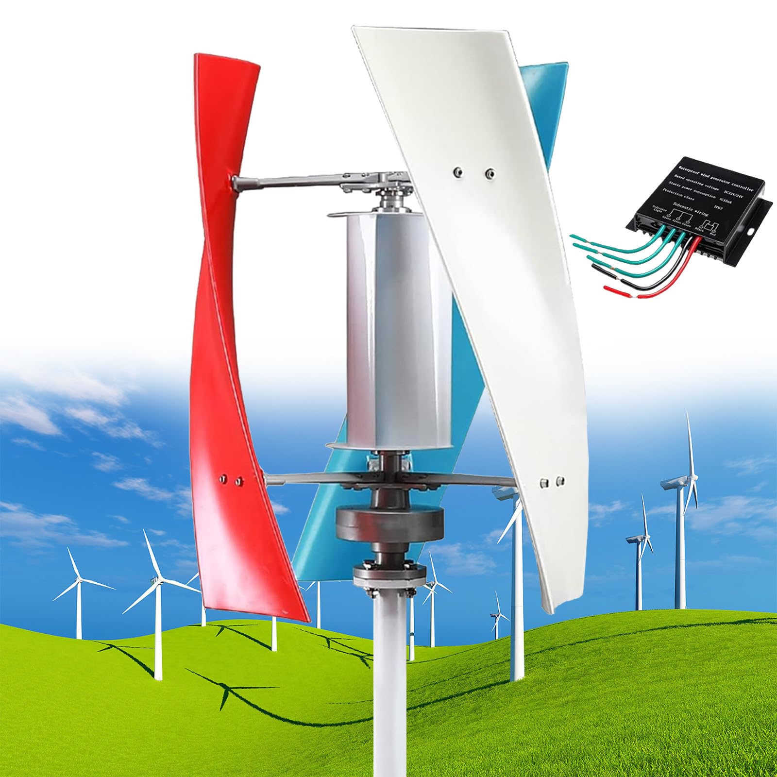 JozyJul Wind Turbines, 14000W Vertical Wind Turbine No Noise, Magnetic Levitation Wind Turbine 12V 24V 48V 110V 220V, Easy to Install and Repair, for Home RVs Boats Color-24V