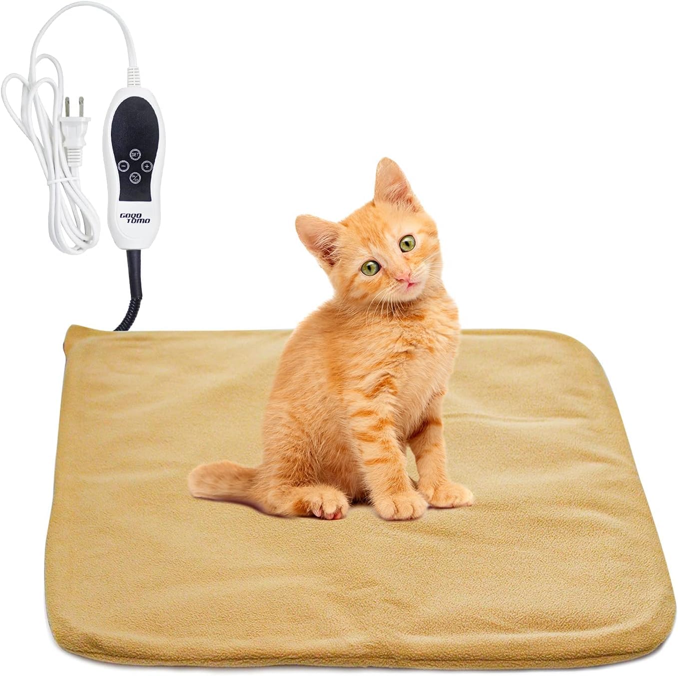 GOQO TOMO Almohadilla térmica para mascotas, material de PVC impermeable para perros y gatos, tapete de calentamiento de interior con apagado automático con cable de acero resistente a las mordidas