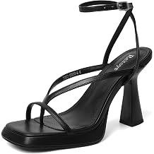 Reitoye Strappy Heels for Women Platform Chunky Square Toe Heeled Sandals | Womens Heeled Sandals,Block High Heel,Adjustable Ankle Strap,All-Day Comfort Non-slip Sole,Party,Wedding,Prom Heels Shoes