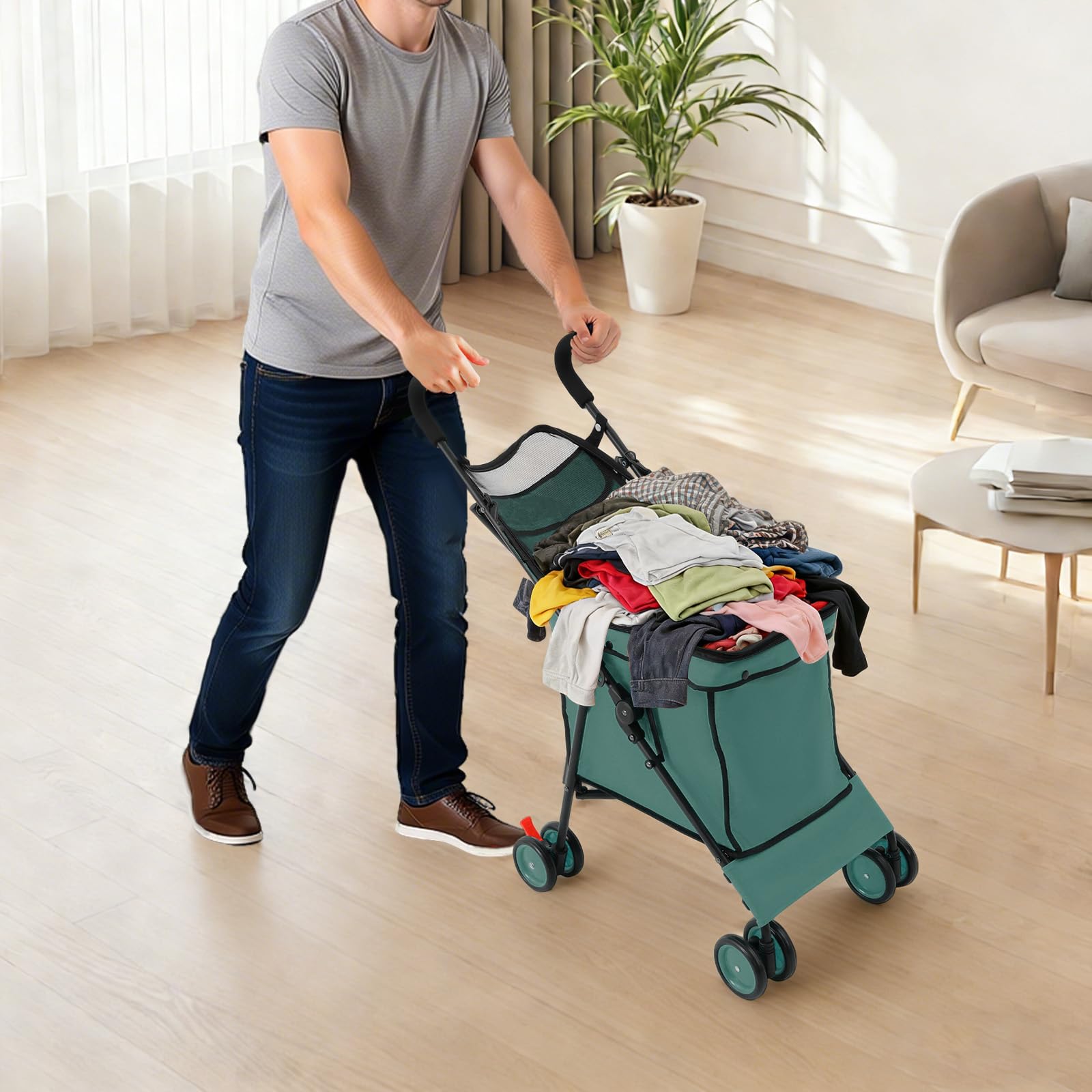 Carrello per animali domestici, cestino per il trasporto di animali domestici, in metallo, con ruote, pieghevole, portata 70 kg, portata 94 cm, per attività all'aperto, shopping, picnic, campeggio