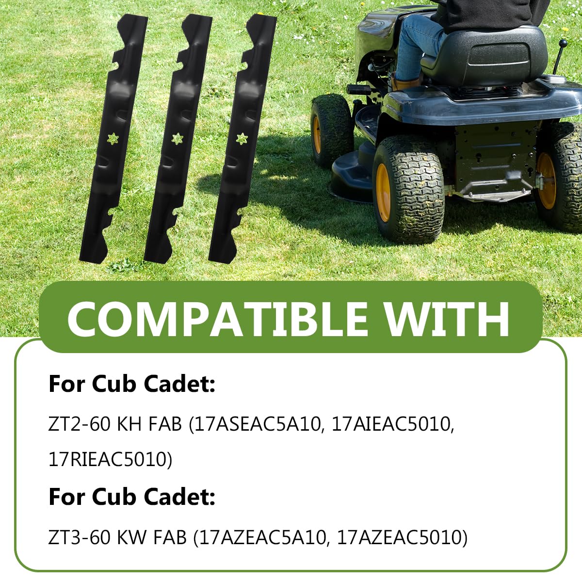 742P05620-X - Juego de cuchillas para cortacésped Cub Cadet Craftsman MTD Troy Bilt de 60 pulgadas de giro cero, sustituye a 742-05620-X, compatible con Ultima ZT2-60 ZT3-60 ZTS2-60 (paquete de 3)