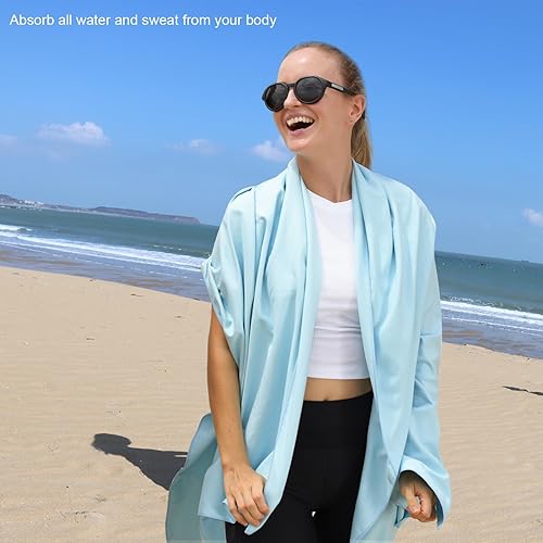 Miniatura 6 de MONICE Toalla de microfibra para camping, viajes, playa, deporte, natación, secado rápido, ligera, súper absorbente (azul cielo, grande, 32 x 72