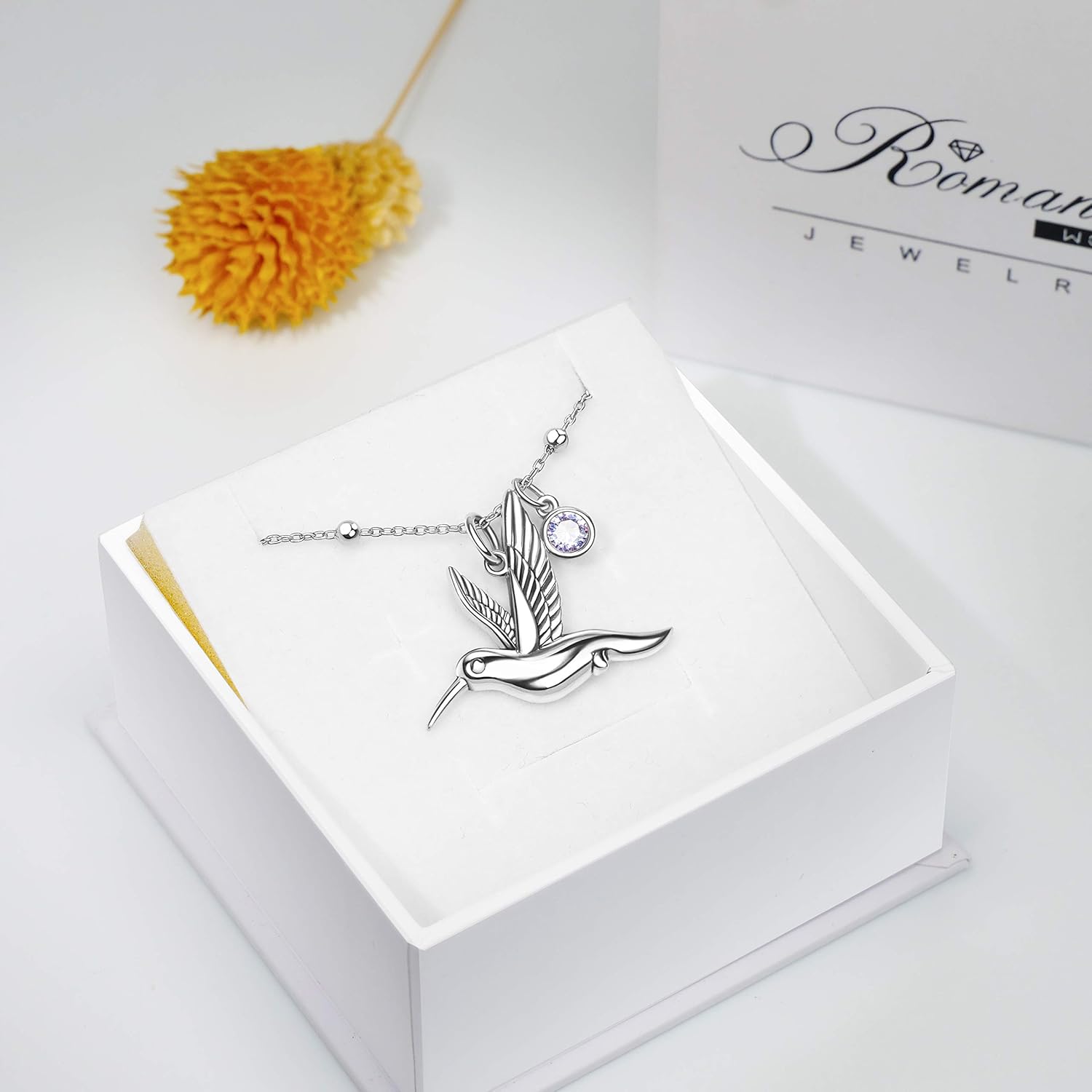 ROMANTICWORK Hummingbird Anklet S925 Sterling Silver Hummingbird Anklet Bracelets for Women Personalized Simulated Birthstone Anklet Hummingbird Gifts for Her Wife Mother