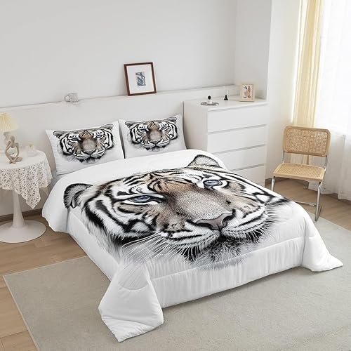 Miniatura 3 de Erosebridal Juego de edredón de tigre para niños, niñas, adolescentes y adultos, tamaño Queen, con estampado de animales salvajes, edredón de piel