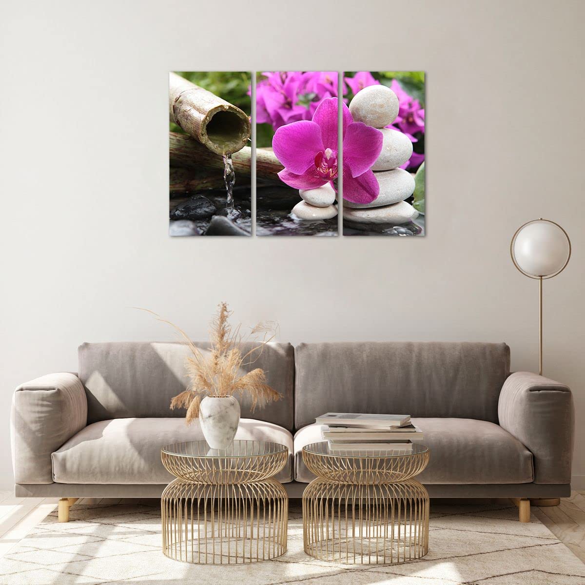Cuadro Decorativo Sobre Vidrio GAA70x50-2666 - Lámina Moderna De Orquídea Y Bambú 70x50cm Para Salón, Dormitorio O Cocina