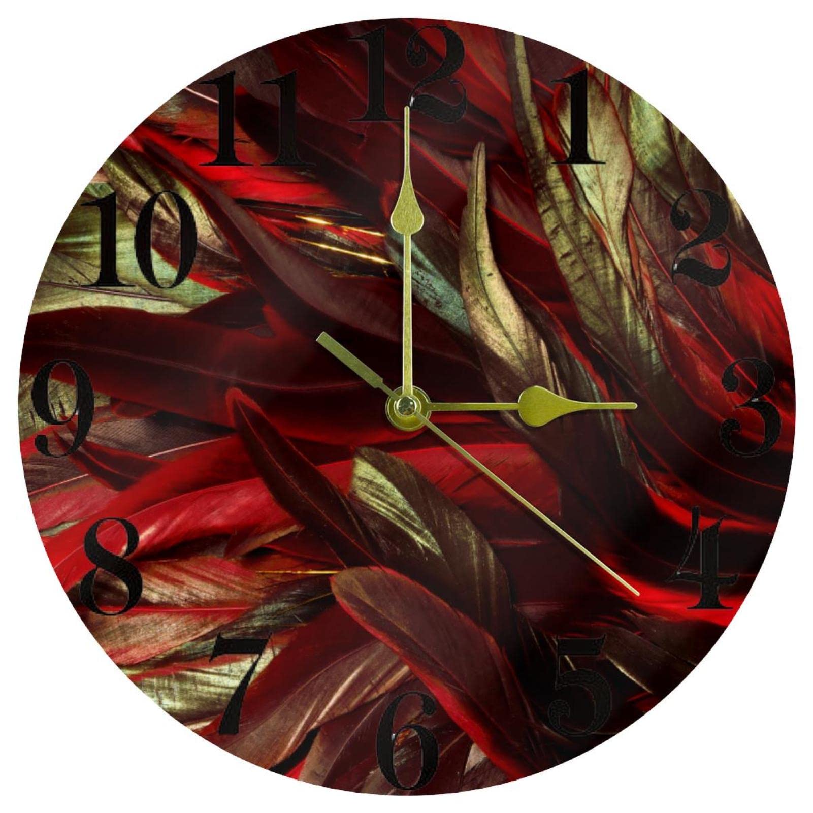 Horloge murale ronde à piles motif plumes silencieuse de 25,4 cm