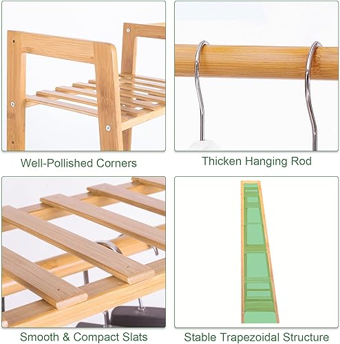 Miniatura 6 de Bamboo Clothes Rack with 7 Tier Storage Shelves Clothing Hanging Stand for Small Spaces Children's Wardrobe Closet, Multifunctional Plant Stand