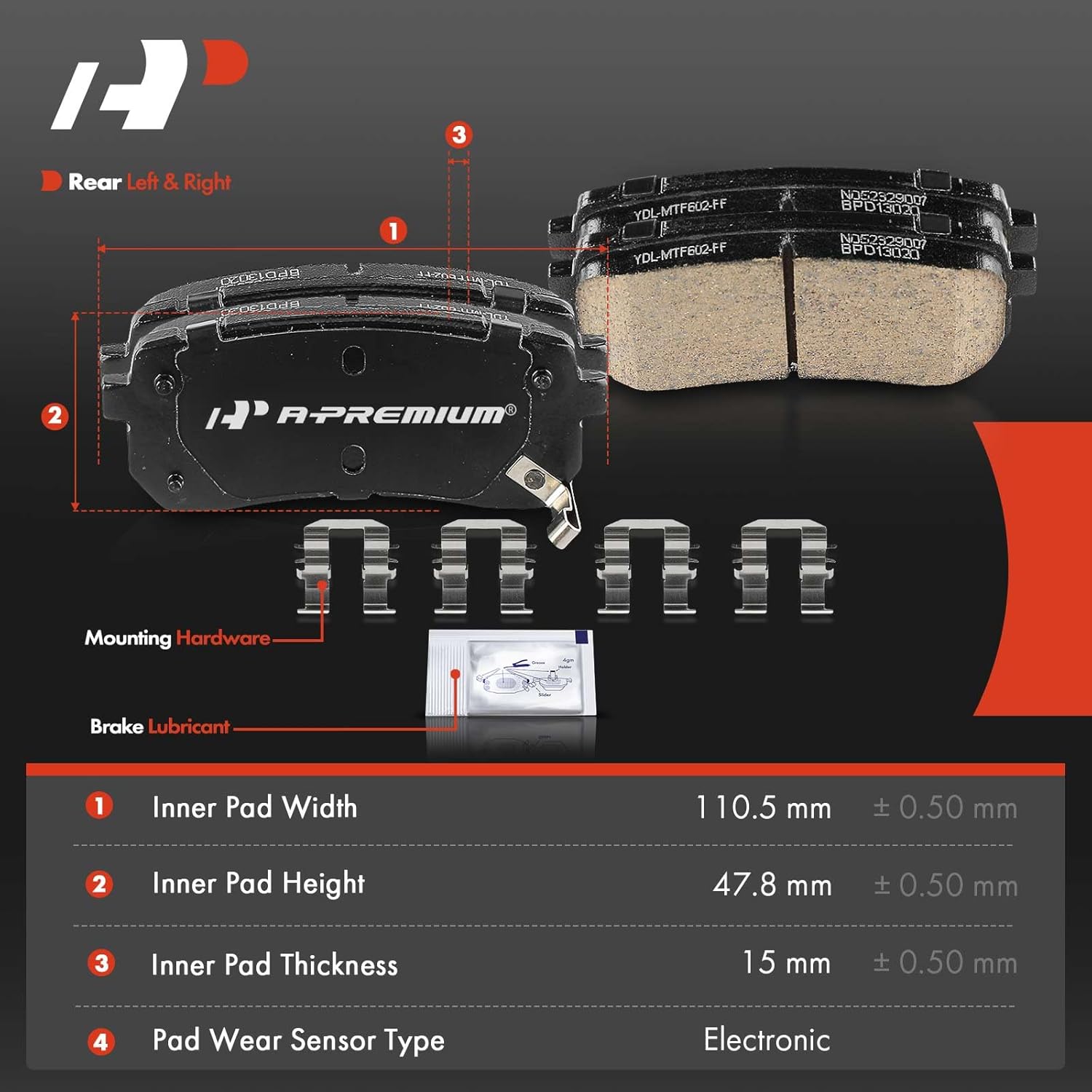 A-Premium Rear Ceramic Brake Pads Set Compatible with Kia Sedona 2015-2021 & Hyundai Veracruz 2007-2012, 4-Pack