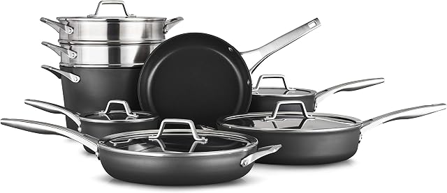 Calphalon 13-Piece Pots and Pans Set, Nonstick Kitchen Cookware with Stay-Cool Handles and Steamer Insert, Dishwasher and Metal Utensil Safe, Black