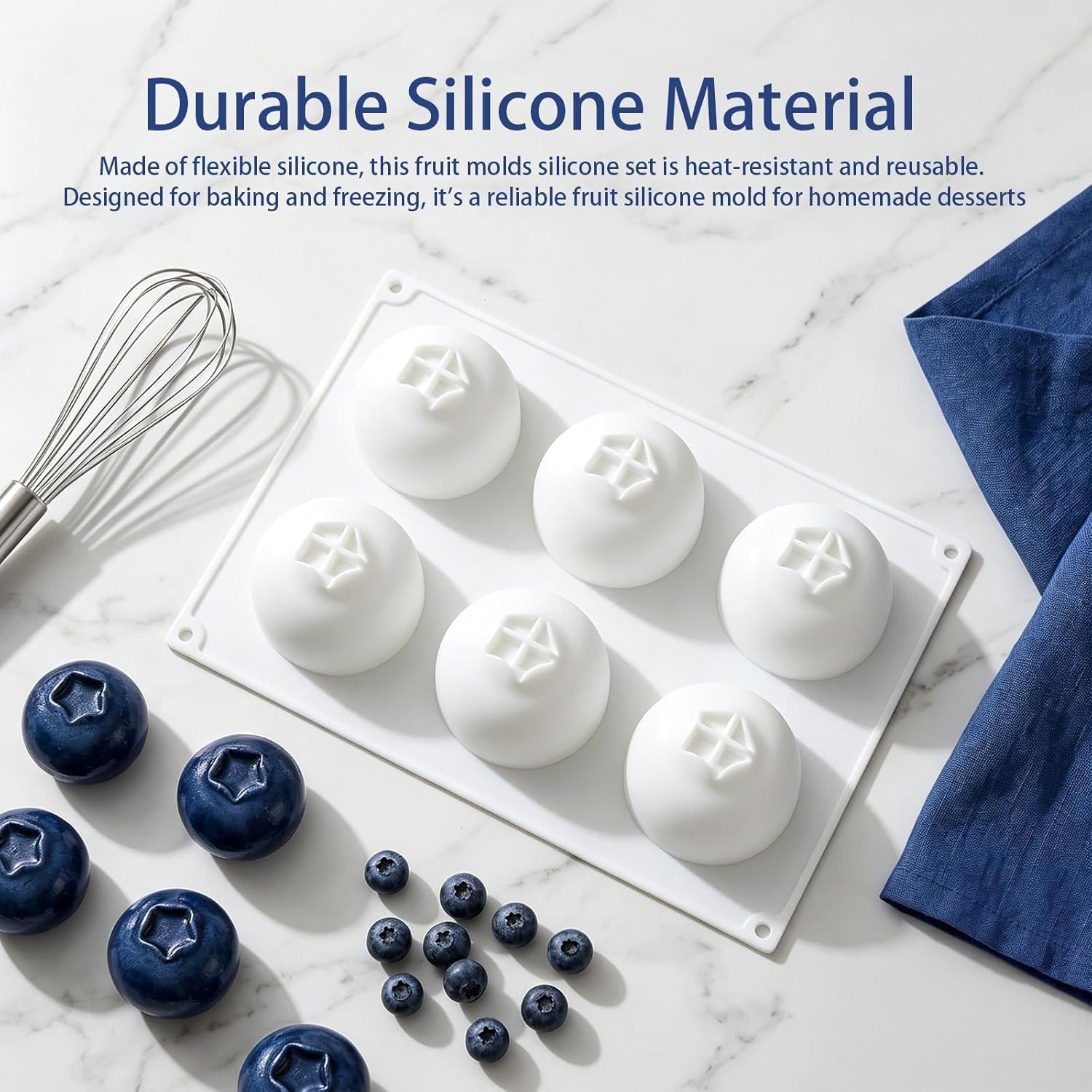2026 New 6 Cavity Blueberry Silicone Baking Mold – Fruit Shaped Non-Stick Chocolate Mousse Cake Mold, Food-Grade Heat-Resistant Silicone Molds for Pudding Ice Cream Jelly