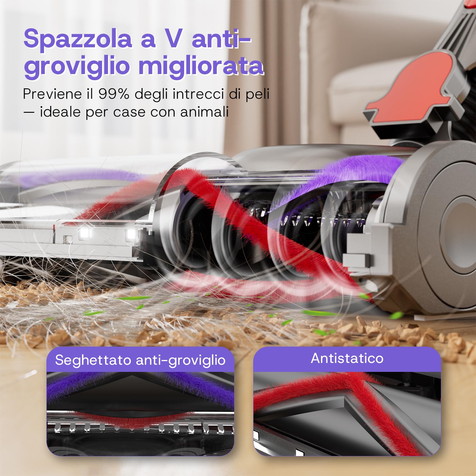 V16 Aspirapolvere senza Fili, 55KPa 600W 80Min Scopa Elettrica Potente Autoportante con Rilevamento Polvere e Display LED, Anti-Groviglio, Vacuum Cleaner per Peli Animali Tappeti Pavimenti
