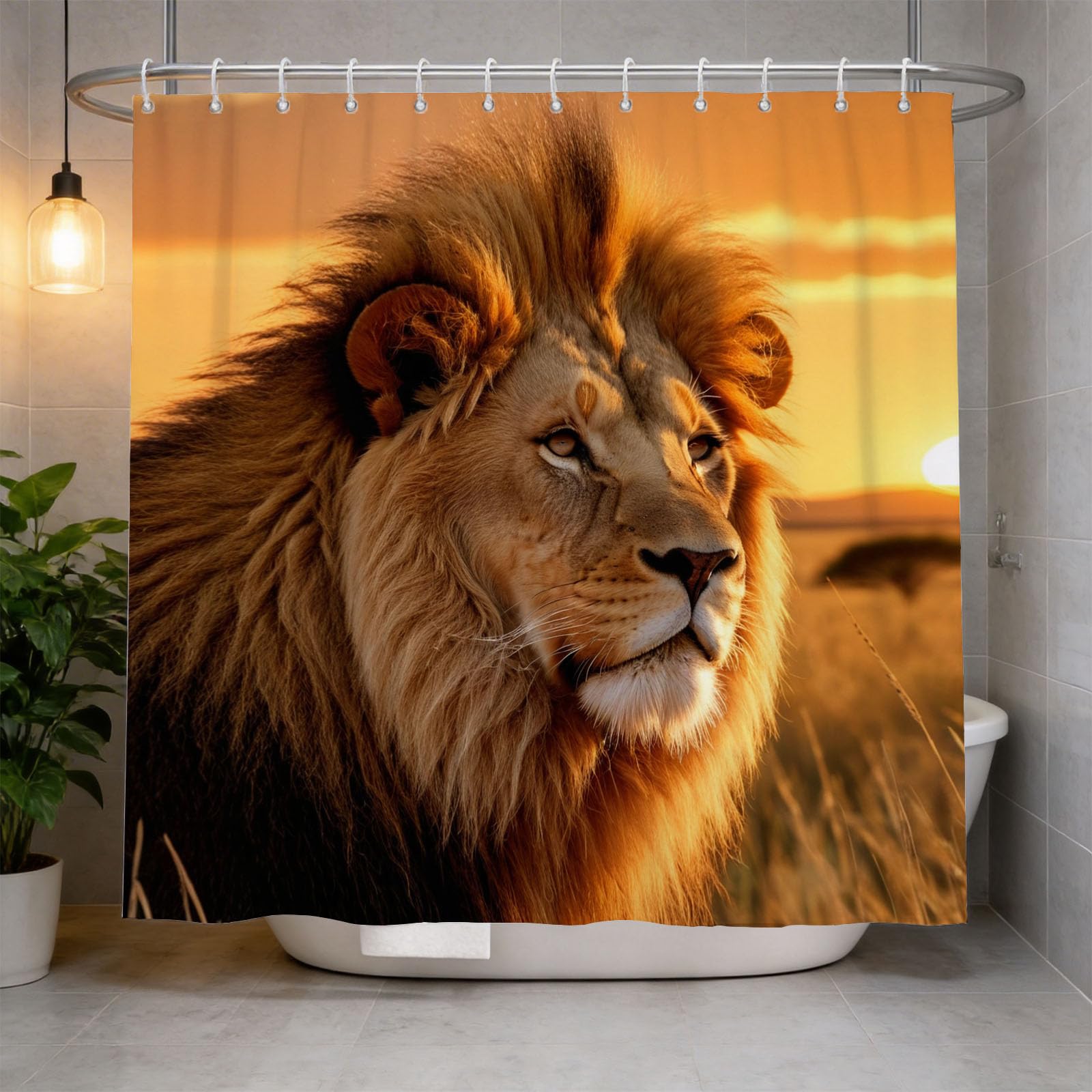 Hongduo 3D Lion Shower Curtain for Stalls Bathtubs Grassland Bathroom Decor Shower Curtain Set Polyester Fabric Waterproof 200x200cm/79X79 Inch with Hooks