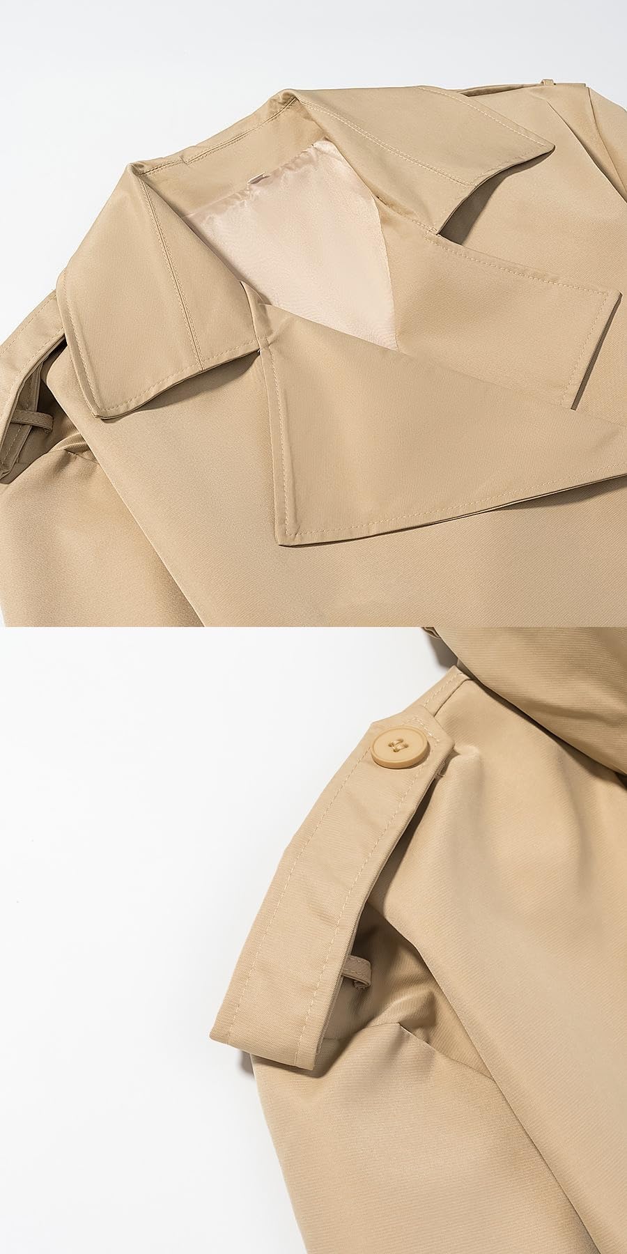 Gabardina Corta De Doble Botonadura para Mujer con Cinturón Cuello De Solapa Informal Manga Larga Elegante Chaqueta De Oficina Cortavientos Ligera.