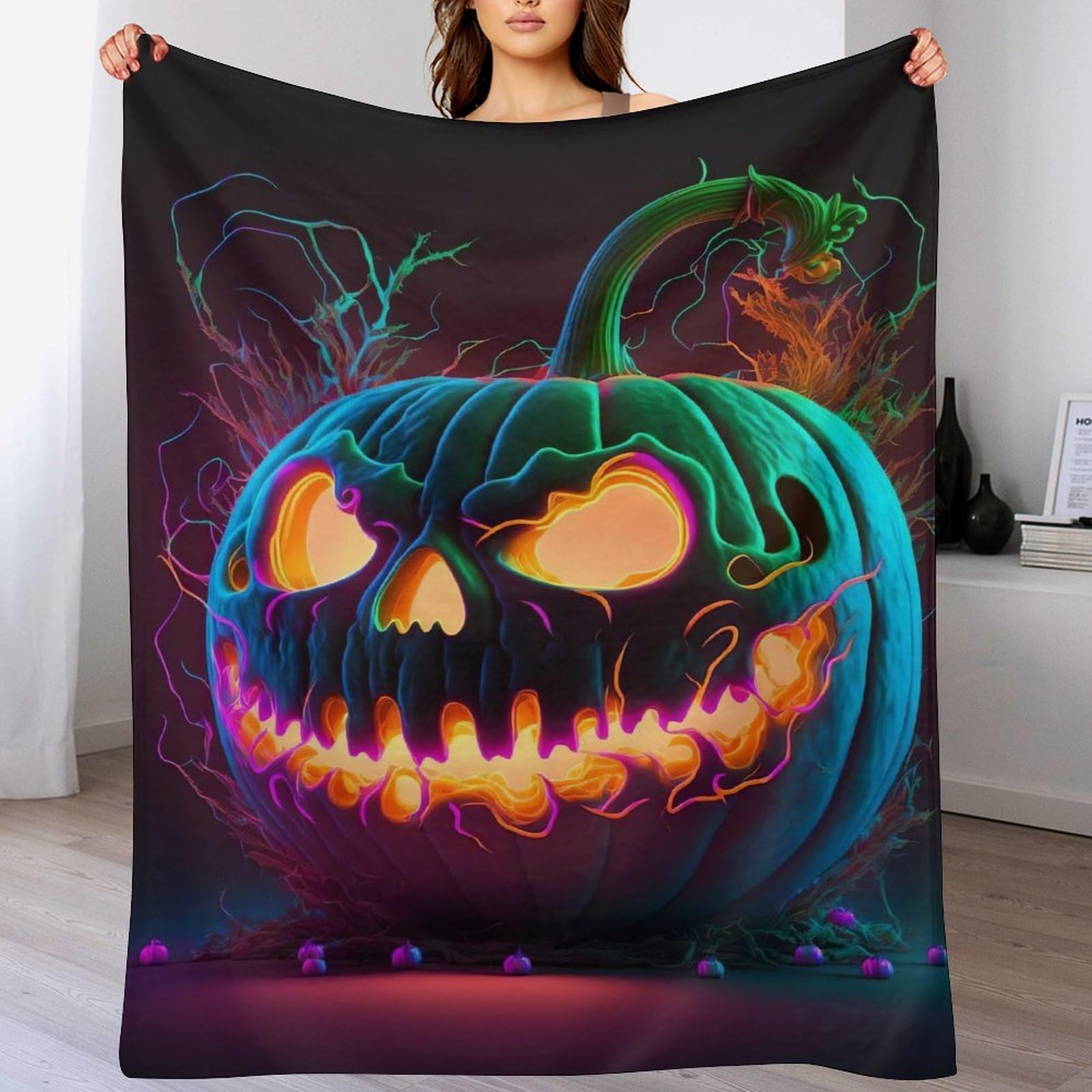 Couverture douce en flannel motif citrouille Halloween, le cadeau idéal pour lit et voyage