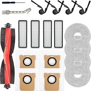 19Pcs Accessories Kit for Xiaomi 5 Pro / OV21GL Robot Vacuum, 1 Main Brush,4 Hepa Filter,4 Side Brushes,4 Mop Pads,4 Dust bags,2Cleaning Tool Replacement Parts Attachments