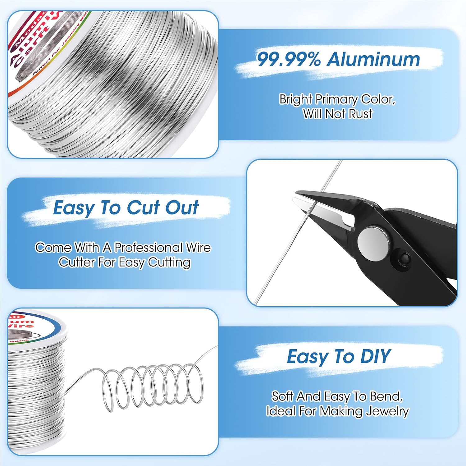 Modacraft 20 Gauge Wire for Jewelry Making - 400FT Silver Aluminum Crafting Wires with Premium Wire Cutters - Perfect for DIY Jewelry Coiling, Sculpting, Beading