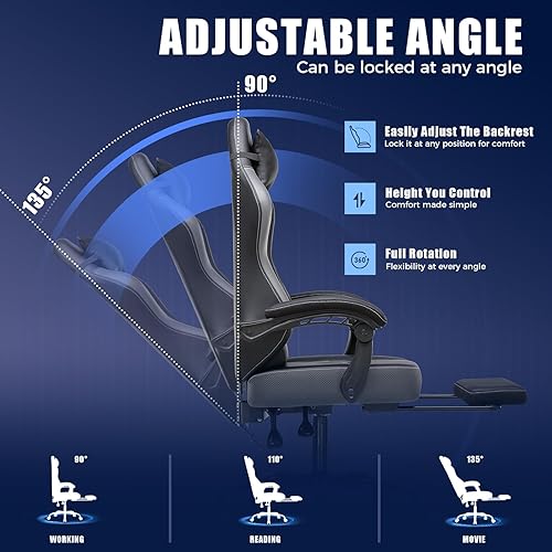 Miniatura 4 de GTPLAYER Silla Gaming con Reposapiés, Silla Reclinable con Reposacabezas y Soporte Lumbar, Reposabrazos Conectados, Silla Gaming Ergonómica,