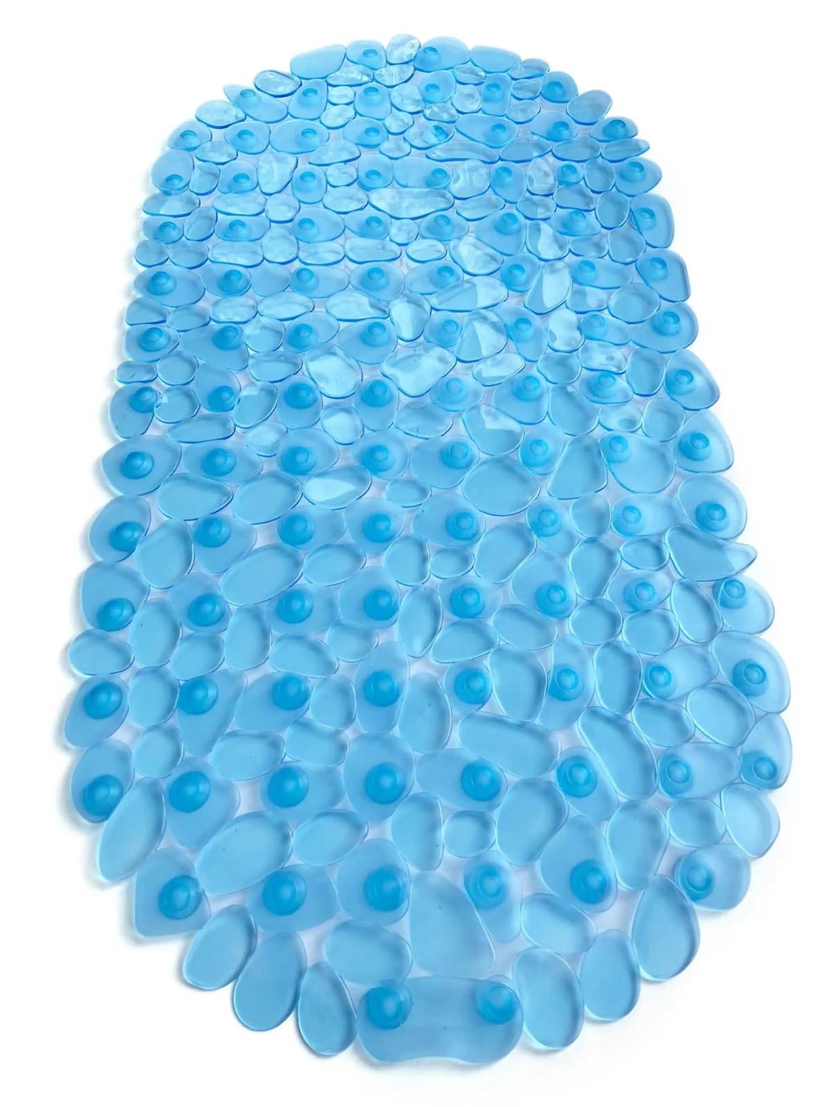 PVC Shower Mat, Oval Pebble Non Slip Bathtub Mat PVC Suction Cups Drain Shower Safe Multicolor 36x69cm(Clear Blue)