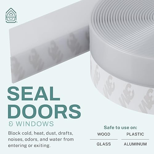 Miniatura 9 de Tira de sellado de silicona autoadhesiva de 33 pies para ventanas, puertas, puertas de ducha de vidrio, burlete de puerta corrediza, tapón de