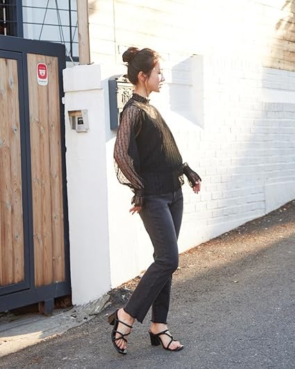 Amazon Mise ミセ シースルードットハイネックブラウス ブラック 韓国 レディース ファッション シャツ ブラウス 通販