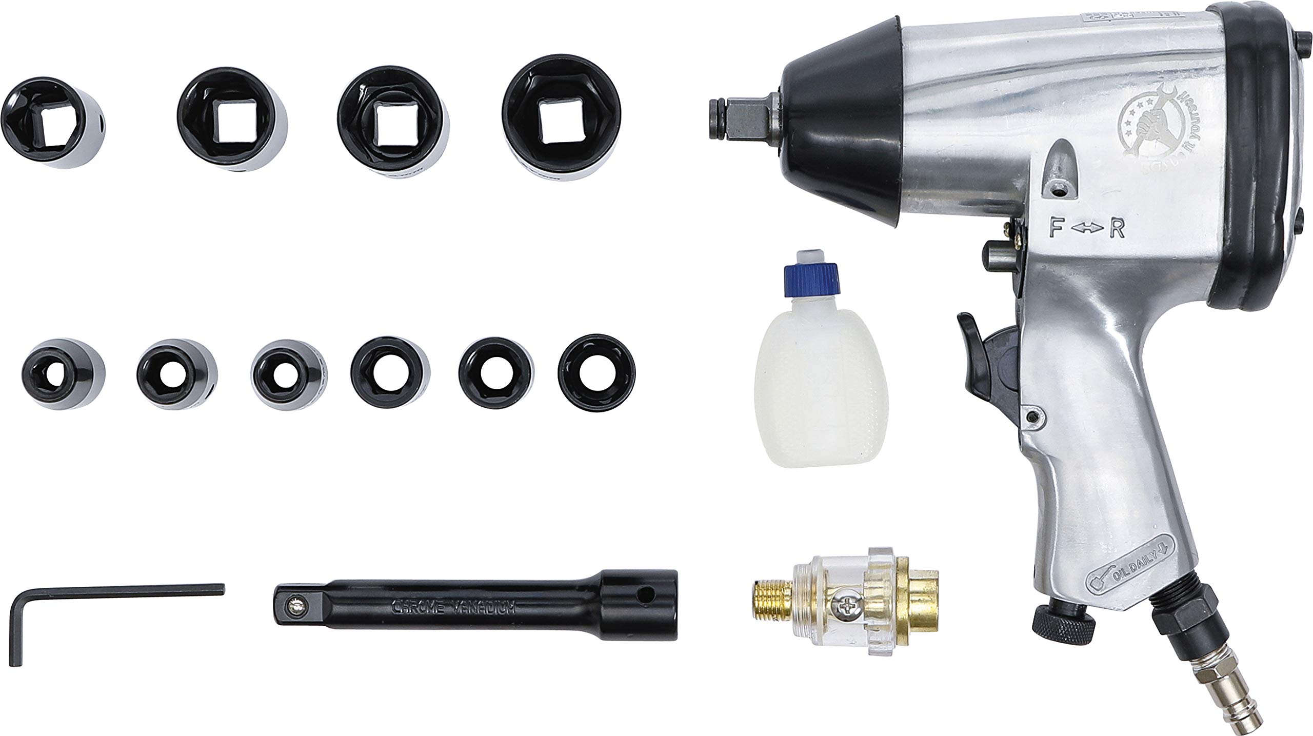 BGS Diy 3211 | Kit avvitatore pneumatico ad impulsi | 12,5 mm (1/2") | 312 Nm | 16 pz.