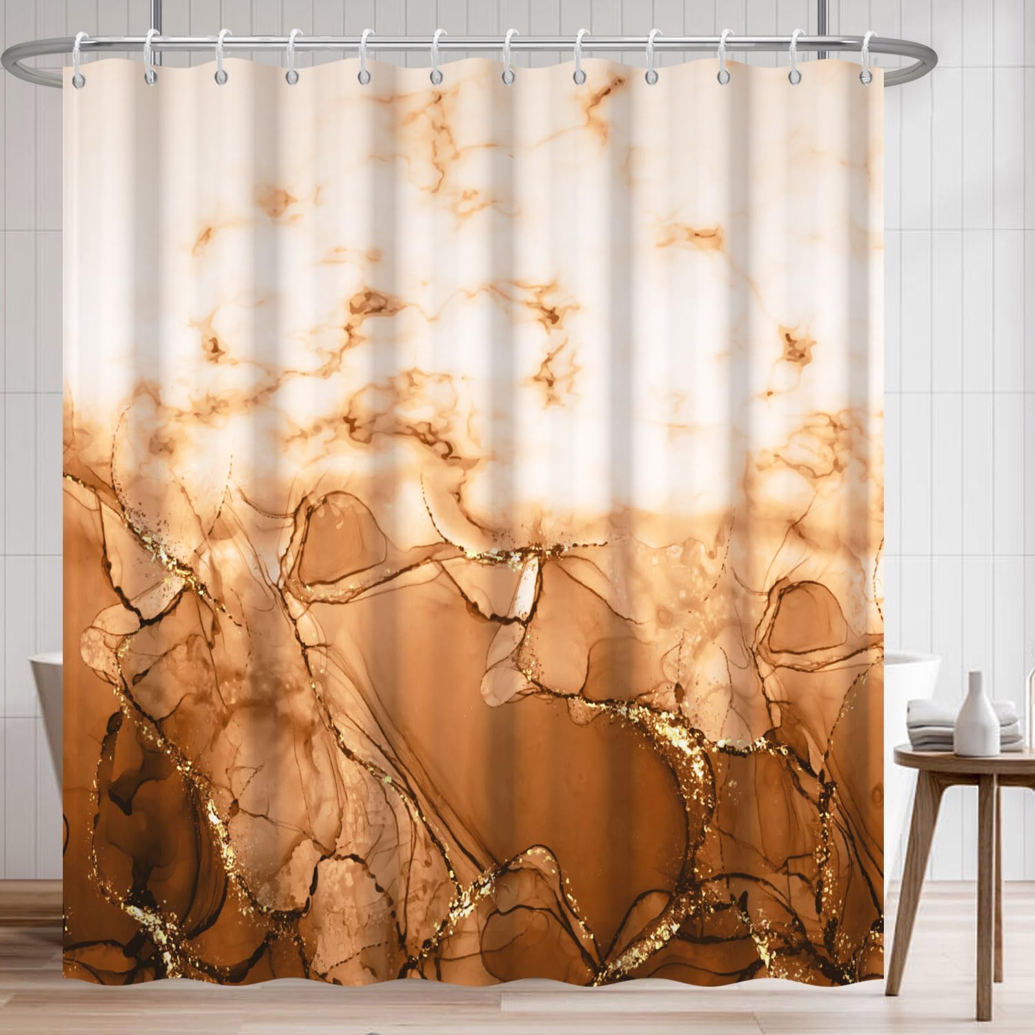Rideau de douche imperméable anti-moisissure textile marron abstrait