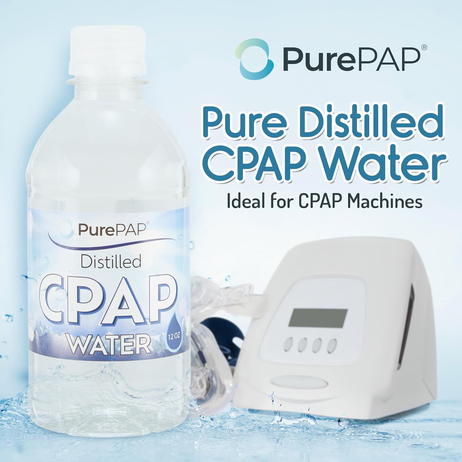 Distilled Water - 12-Pack of 12oz Bottles for CPAP Machine Humidifier - Clean, Safe