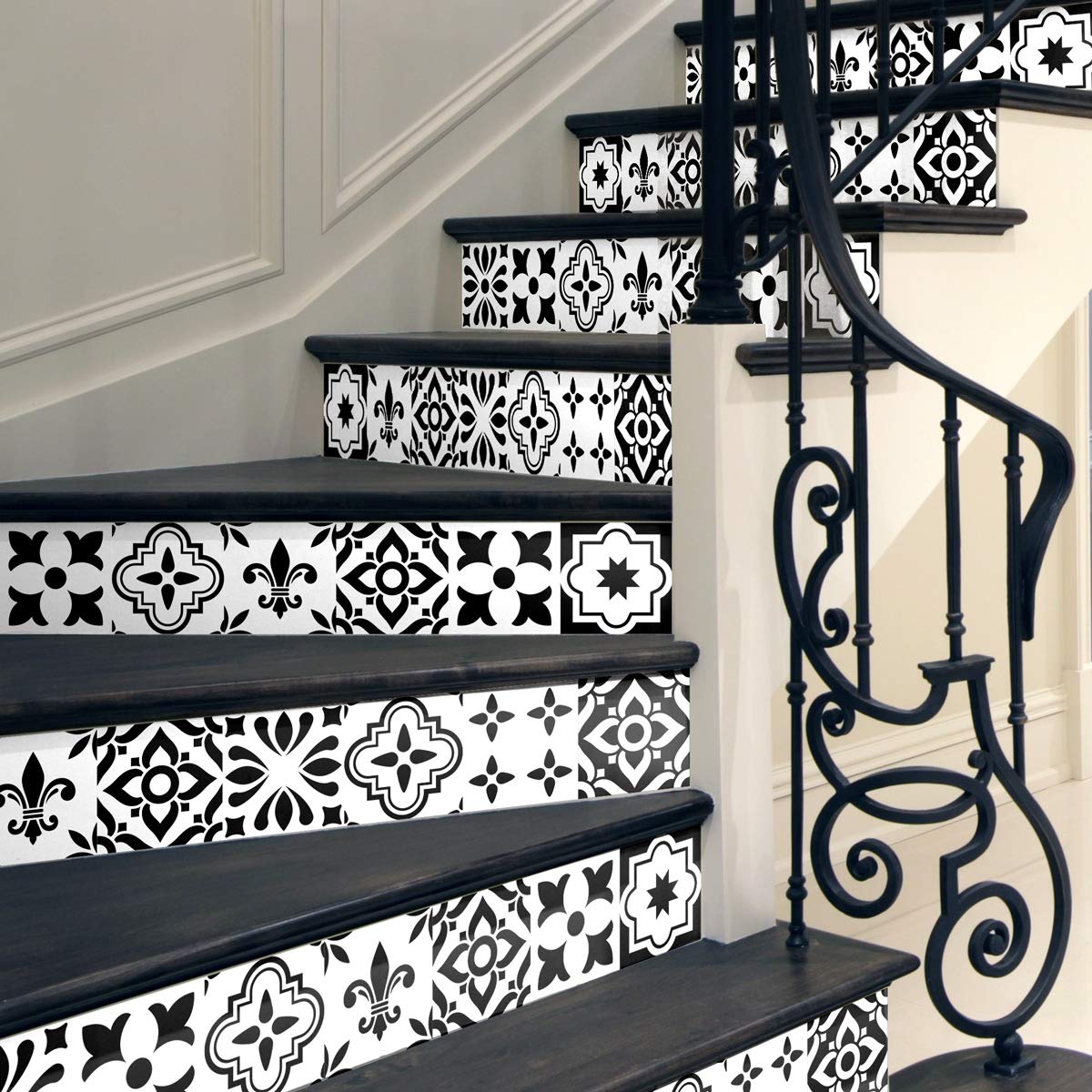 Staircase Tile Stickers | Cement Tile Riser Sticker – Tile Riser Stickers | Stairs Adhesive Cement Tiles – Azulejos – 15 x 105 cm – 4 Strips