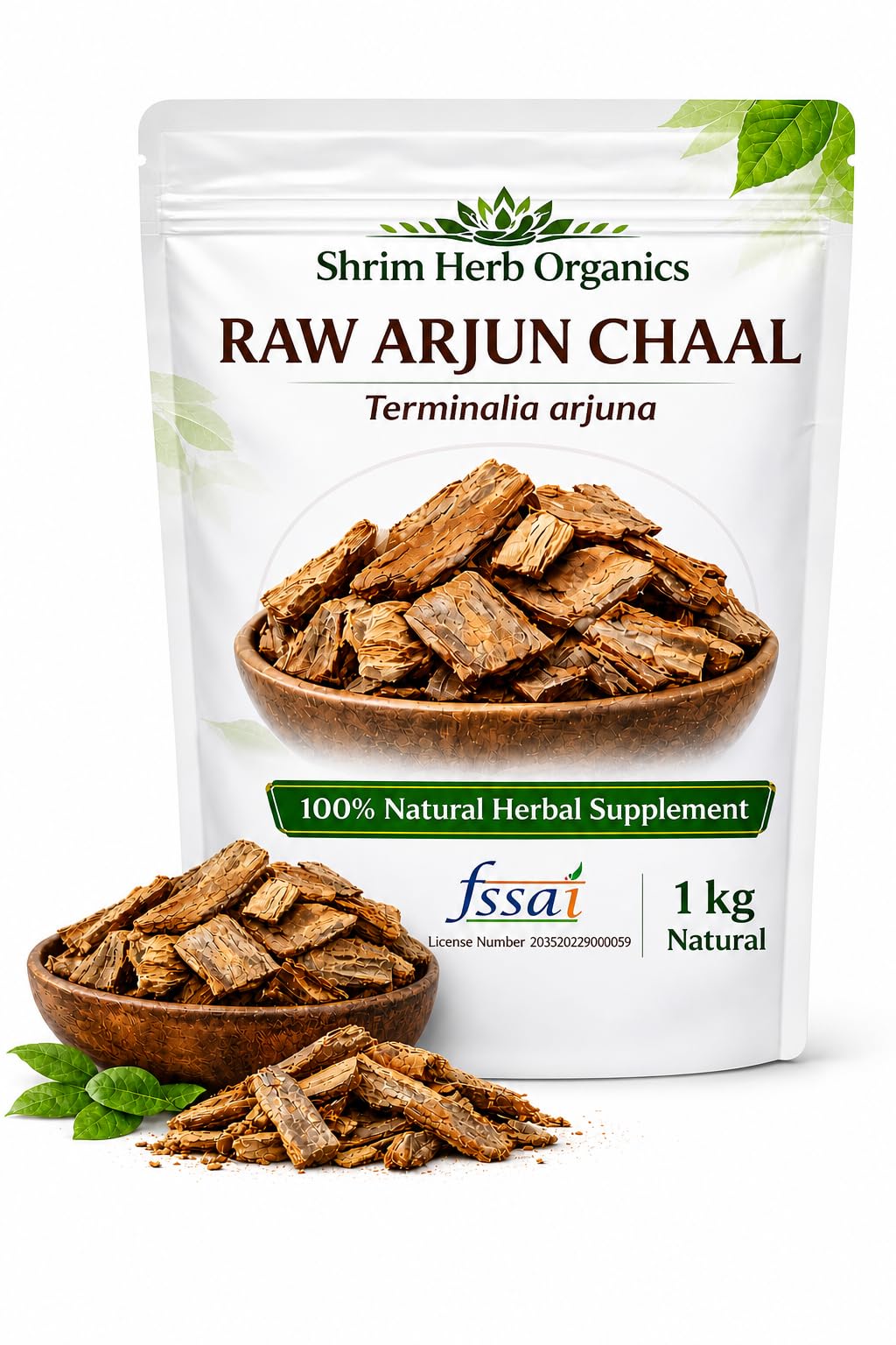 Arjun Chaal, Arjun Bark, 1 Kg, Raw Bark for Heart Health, BP, Supports Cholesterol Balance For Tea and Kadha 100% Organic Arjun Chhal Forest-Sourced Sun Dried Primium