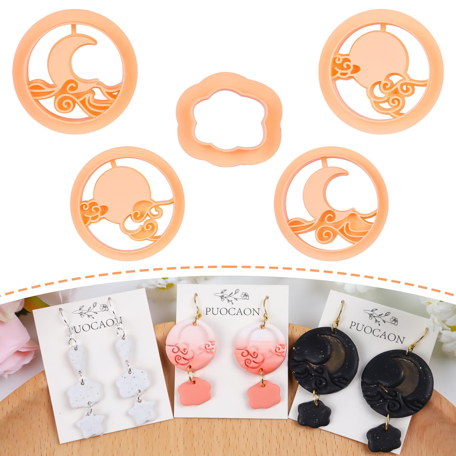 PuocaonPuocaon Sun Wave Clay Cutters - Moon Cloud Polymer Clay Cutters for Jewelry Making, Classic Painting Polymer Clay Cutters for Earrings, 5 Pcs Aesthetic Clay Cutters for Polymer Earrings Making