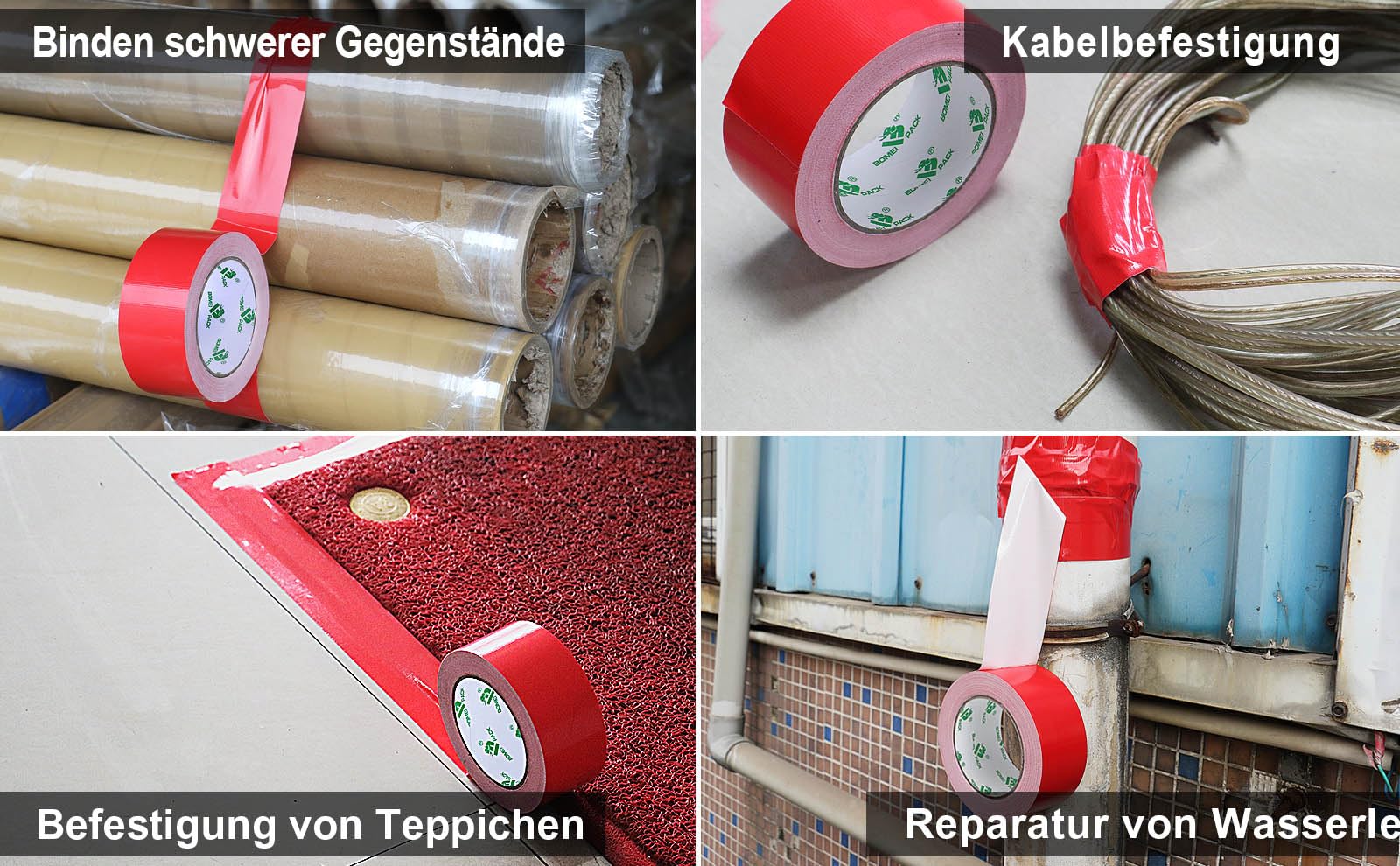 BOMEI PACK Lot de 2 rouleaux de ruban adhésif rouge de 50 mm x 30 m – Ruban adhésif et imperméable pour réparation professionnelle et ruban Gaffer en tissu super résistant
