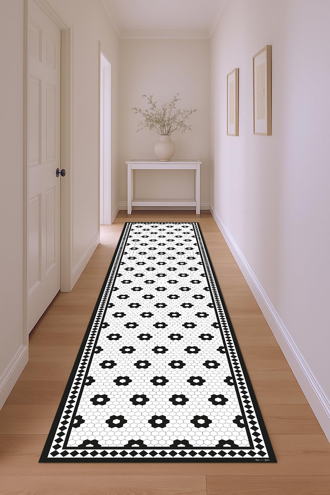 DobleUve Estudio Tapis Vinyle Rosetas Noir 50x100 | Tapis Cuisine Salon Antidérapant Antifongique Ignifuge | Tapis Enfants Bain PVC