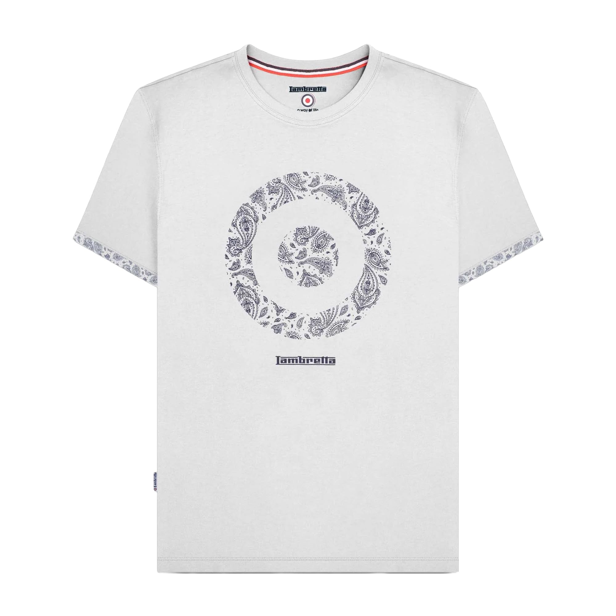 Lambretta Mens Paisley Target Short Sleeve T-Shirt - White - 2XL