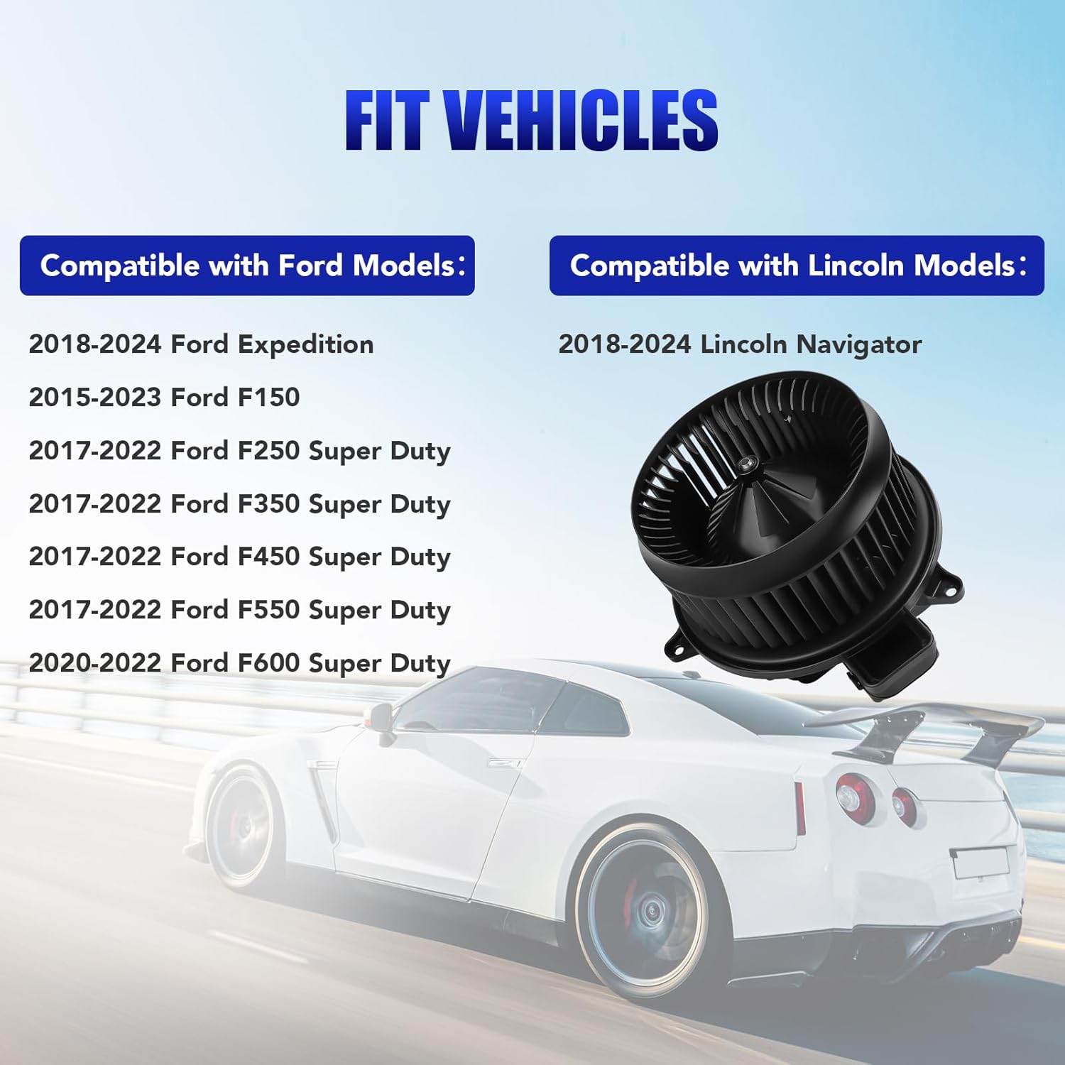 Front AC Heater Blower Motor Fan with Brushless Motor Fits for 2015 2016 2017 2018 2019 2020 20201 2022 Ford F150 F250 F350 F450 F550 F600 Super Duty Expedition Lincoln Navigator Replaces 700329