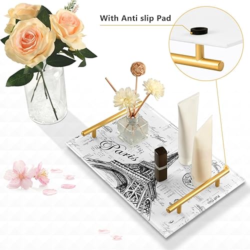 Miniatura 4 de Bandeja rectangular de acrílico con asas de la torre Eiffel de París, organizador de encimera para decoración del hogar, 11.8 x 7.87 pulgadas