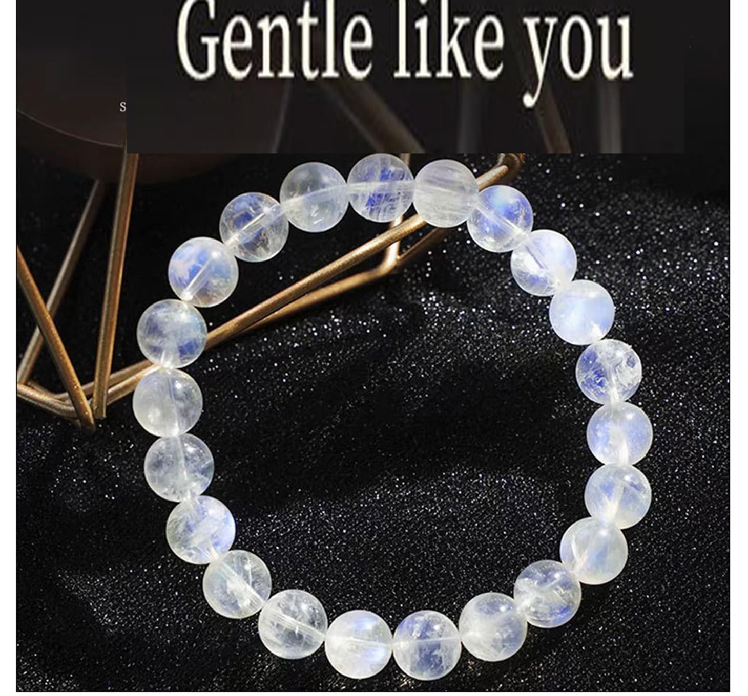 Bracciale in Pietra di Luna Blu Ghiaccio Naturale - Perline Rotonde cristalline, Braccialetto Elasticizzato con Pietre preziose Blu Flash, Gioielli curativi con Perline,10mm