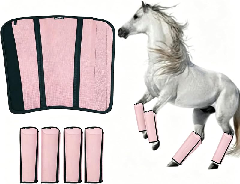 Botas Antimoscas para Cavalos em Malha Respirável com Tiras Ajustáveis Angetra, Conjunto com 4