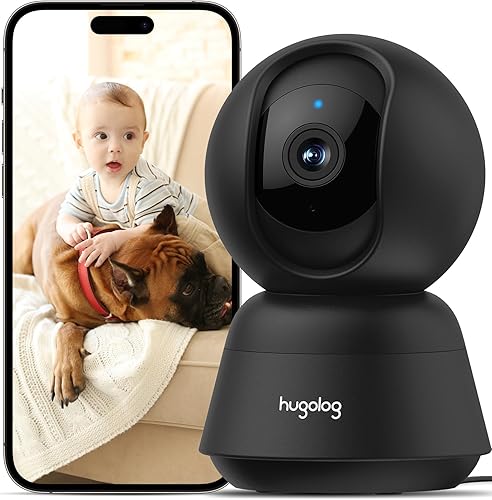 Hugolog - Cámara de seguridad interior Pan/Tilt de 2K 3MP con enfoque automático, ideal para monitor de bebé/cámara de mascotas/seguridad del hogar,