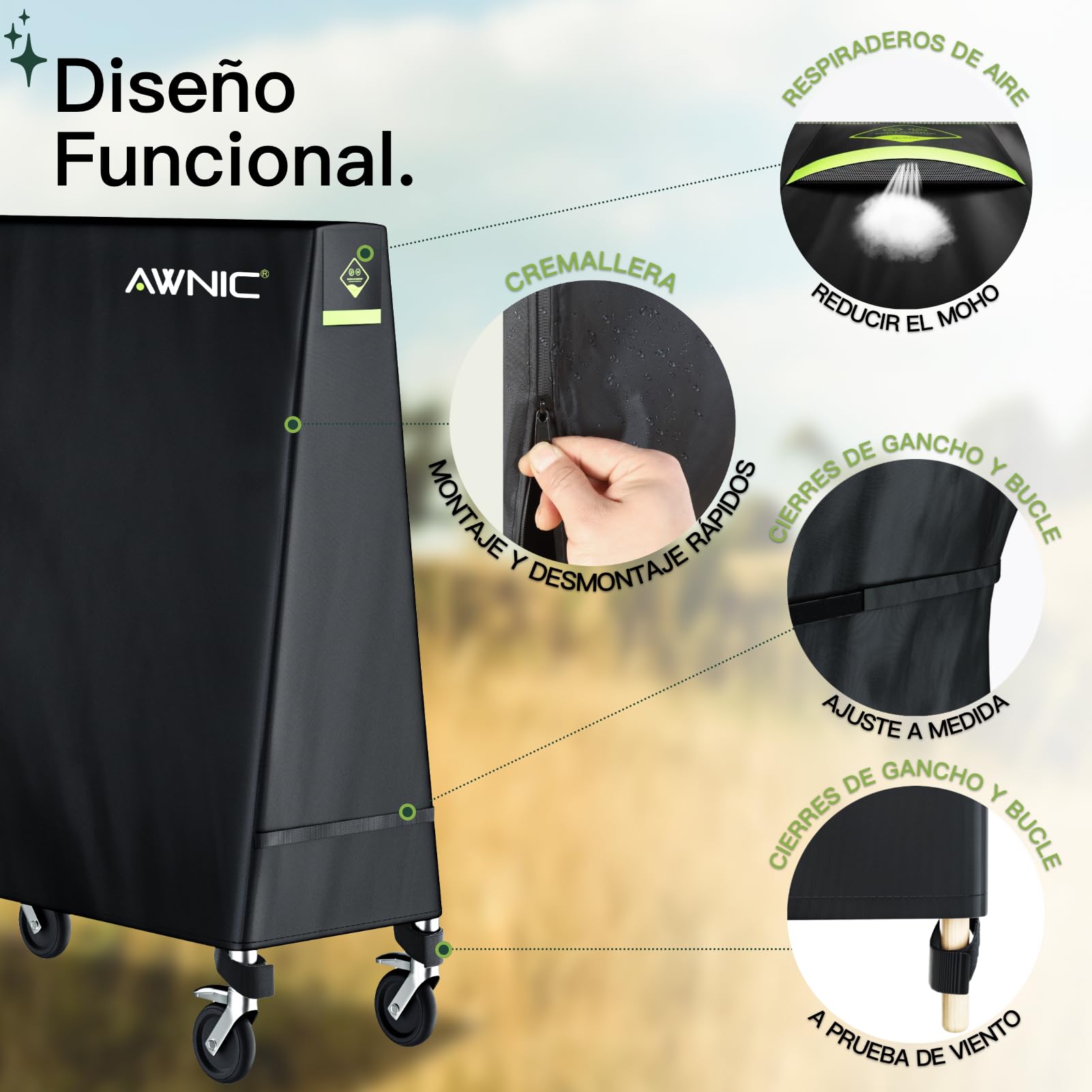AWNIC Funda Mesa Ping Pong Exterior Impermeable Resistente al Polvo Anti-UV Protección Oxford Poliéster UV Resistente 165x70x170cm
