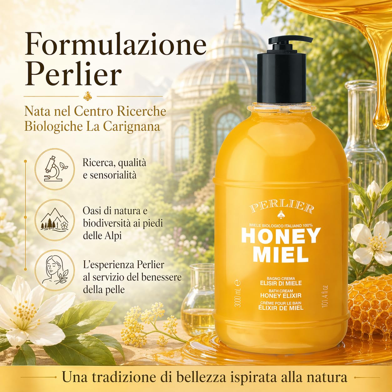 Perlier Honey Miel Bath Cream Miele - włoski miód organiczny 100% - 3000 ml z dozownikiem
