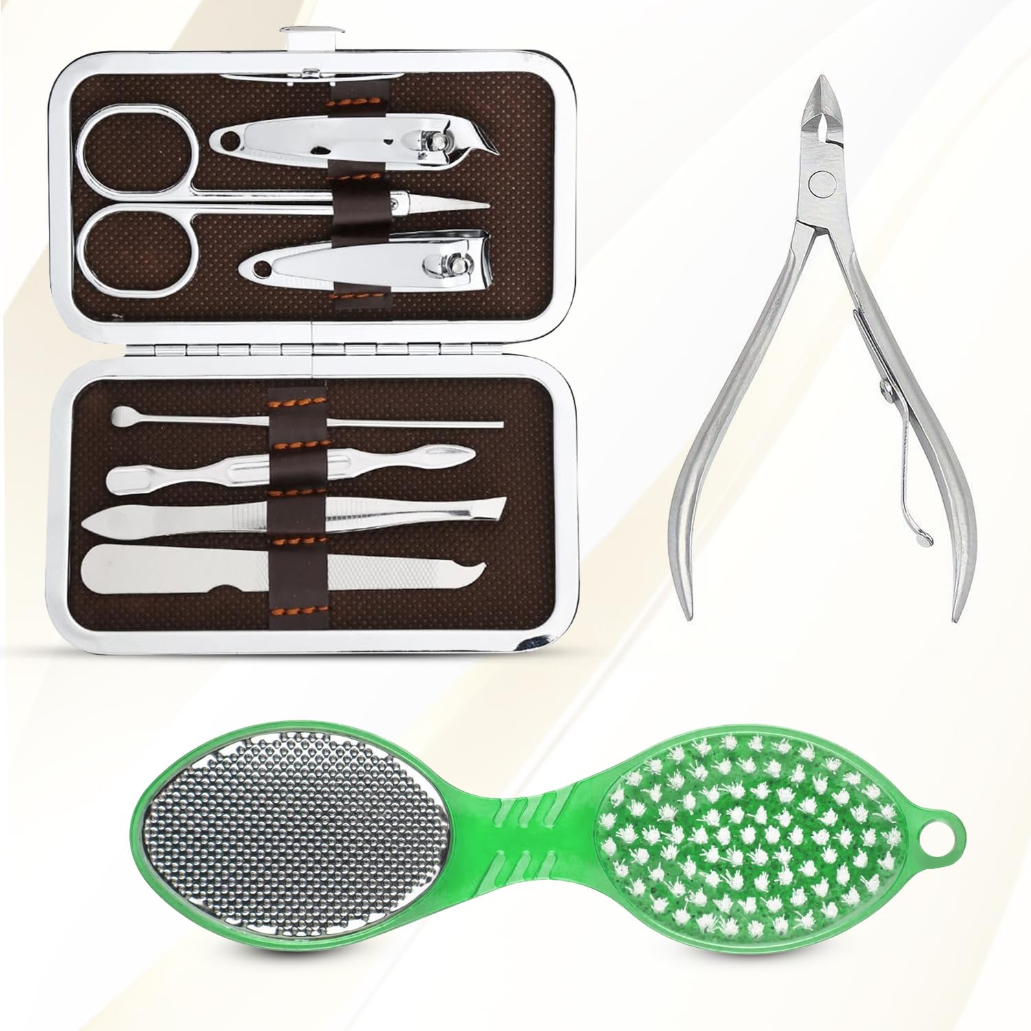 Manicure Pedicure Kit & Stainless Steel Cuticle Clipper 4 in 1 Foot Care Buffer | Multi-Purpose | Pumice Stone, Reusable & Jaw Blade | Women & Men Multicolor(Pack of 3)-image-4
