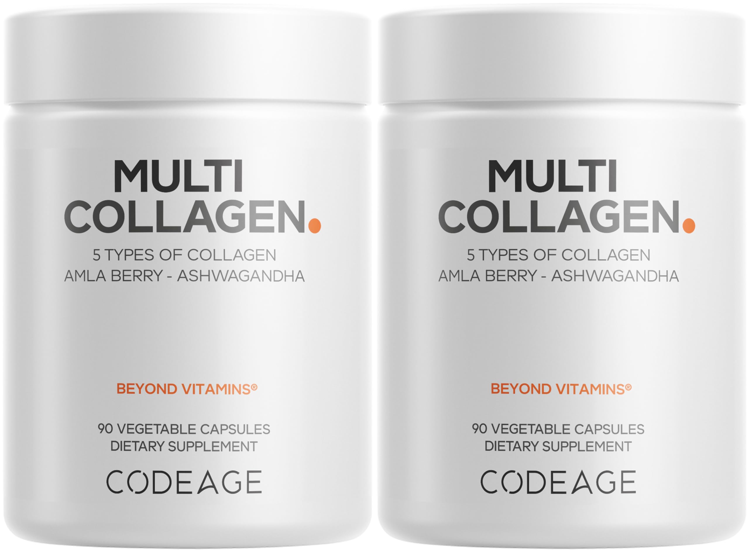 Codeage Multi Collagen Capsules, 5 Types, Ashwagandha, Grass-Fed, 2-Pack 90 Count (Pack of 2)