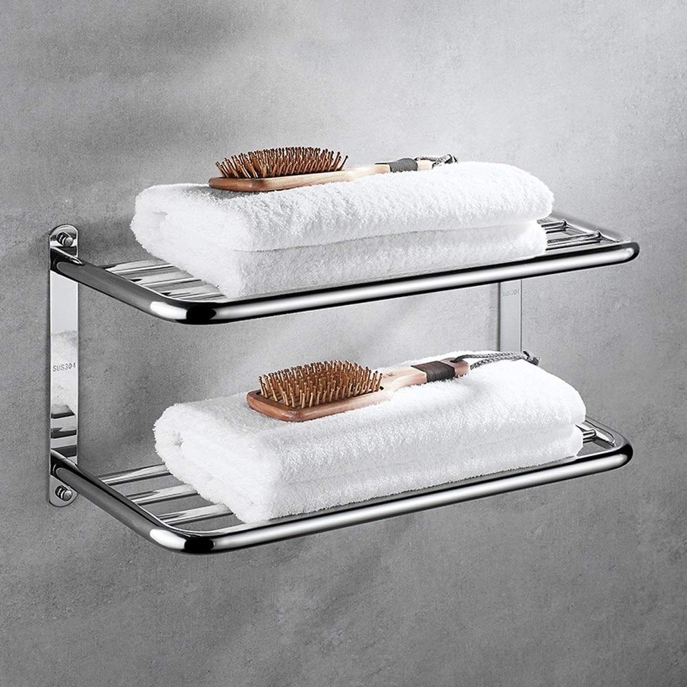 antique towel rack, Stainless Steel Double Layer Towel Rack Shelf Storage Bathroom Hardware Pendant(70cm)