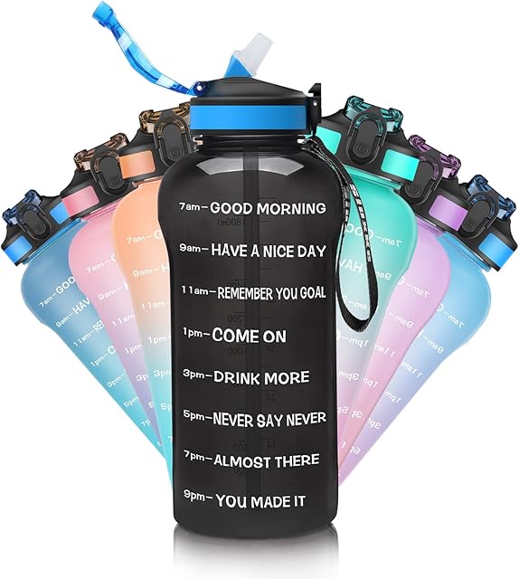 SLUXKE 2 Litre Water Bottle With Straw and Time markingsHalf Gallon/64OZ Motivational Water Bottle,BPA Free Wide Mouth Leak-Proof Durable Sports Water Jug for Fitness Outdoor Enthusiasts