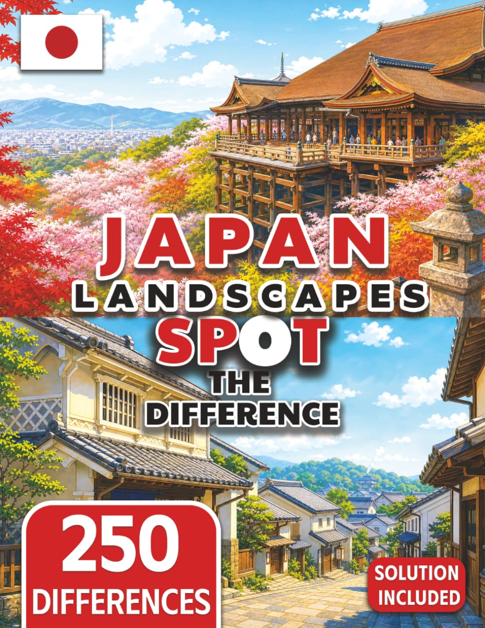Spot the Difference for Seniors Colorful Japan Landscape Illustrations (Seniors Stay Sharp Series)