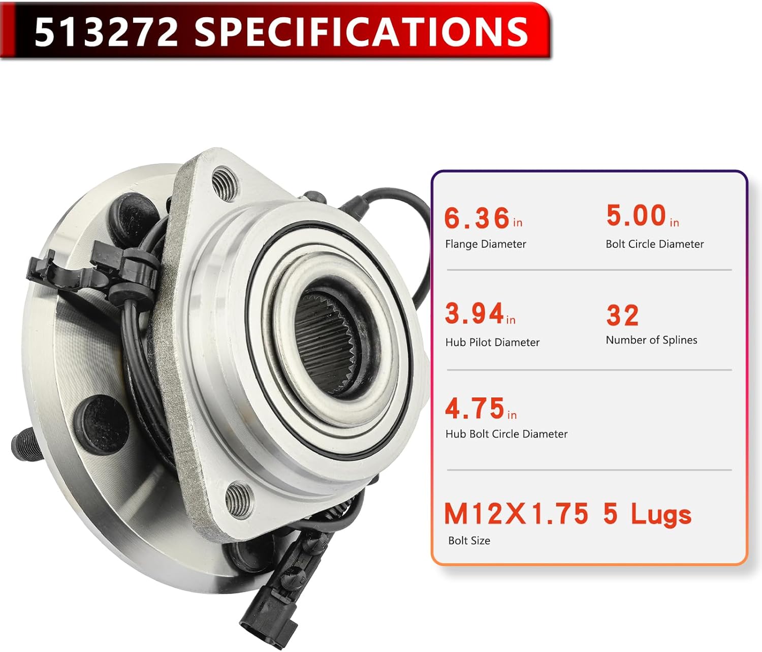 513272 2pcs Front Wheel Hub and Bearing for Jeep Wrangler 2007 2008 2009 2010 2011 2012 2013 2014 2015 2016, Both Driver Passenger Side, 5-Lug w/ABS