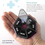 Deke Home - Petit organisateur hebdomadaire de pilules (2 Pack), distributeur de pilules rondes pour le voyage, Mini Organisateur de pilules, Porte-médicaments compacts, Trieurs de pilule 7 Jours, Conteneur de vitamine portable, BPA Gratuit (catégorie alimentaire)