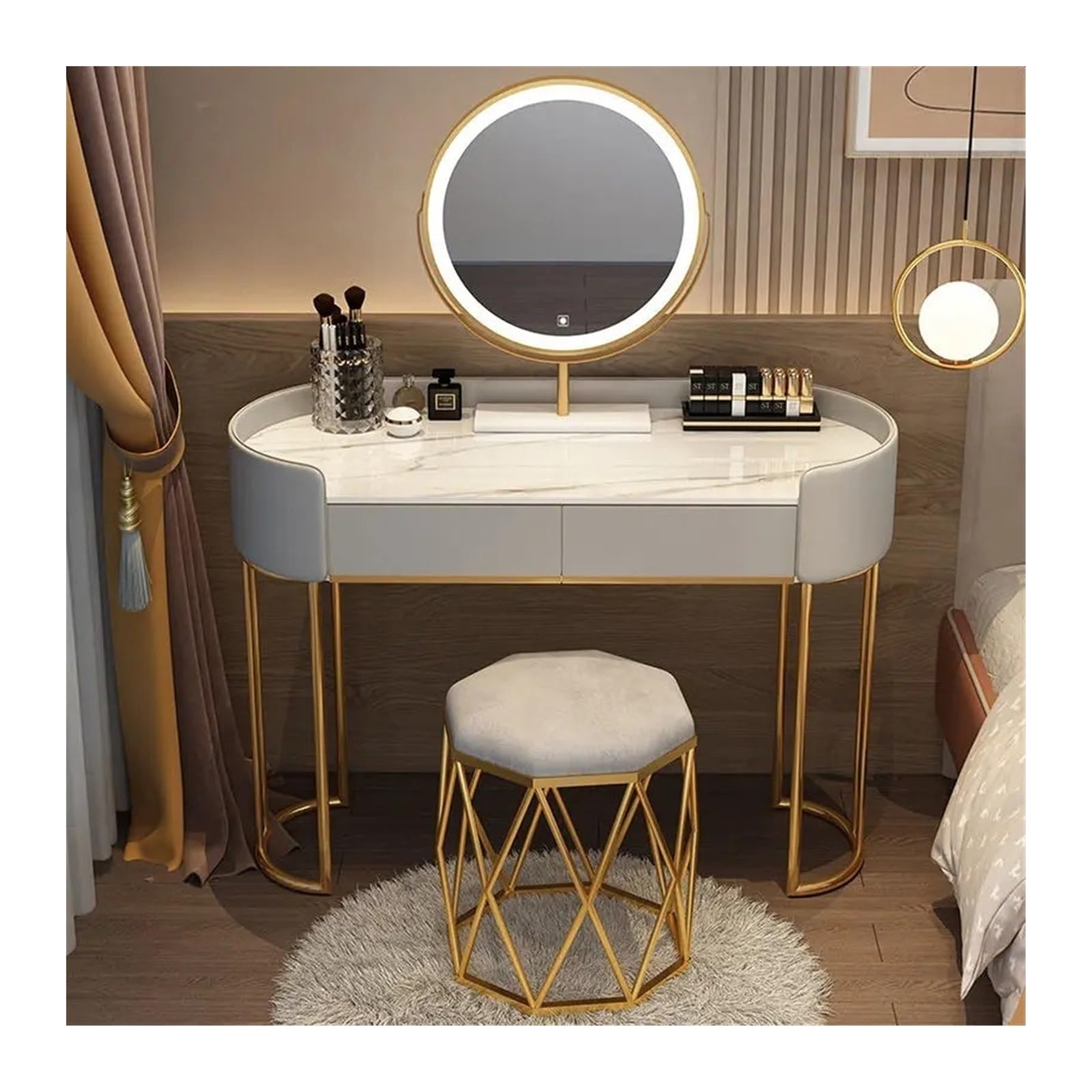 CGCSYZ Vanity Desk Modern Bedroom Dressing Table Home Multifunctional Storage Cabinet Makeup Table Home Furniture Makeup Dressing Table (Gris L 100cm)