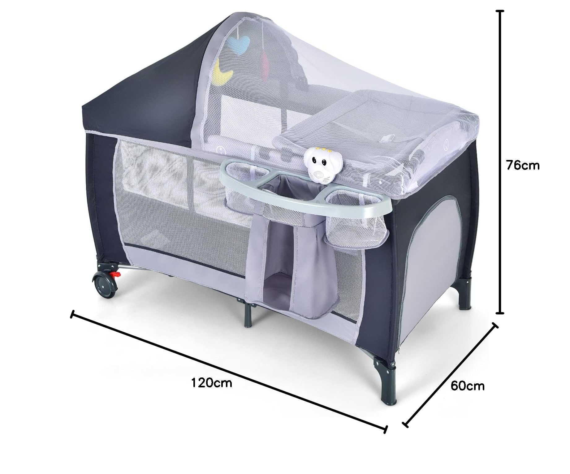 RELAX4LIFE Lettino da Campeggio per Bambini, Lettino Pieghevole con Fasciatoio e Zanzariera, Modalità Dondolo, Culla Neonato per Bambini Fino a 15 kg, 0-36 Mesi (Grigio)